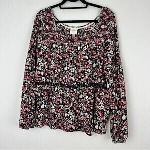 Knox Rose | Dark Floral Long Sleeve Top Boho Embroidered Whimsigoth Flowy XXL